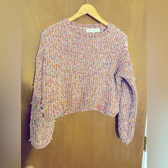 Crop knit sweater pink with multi color flecks - Picture 1 of 8